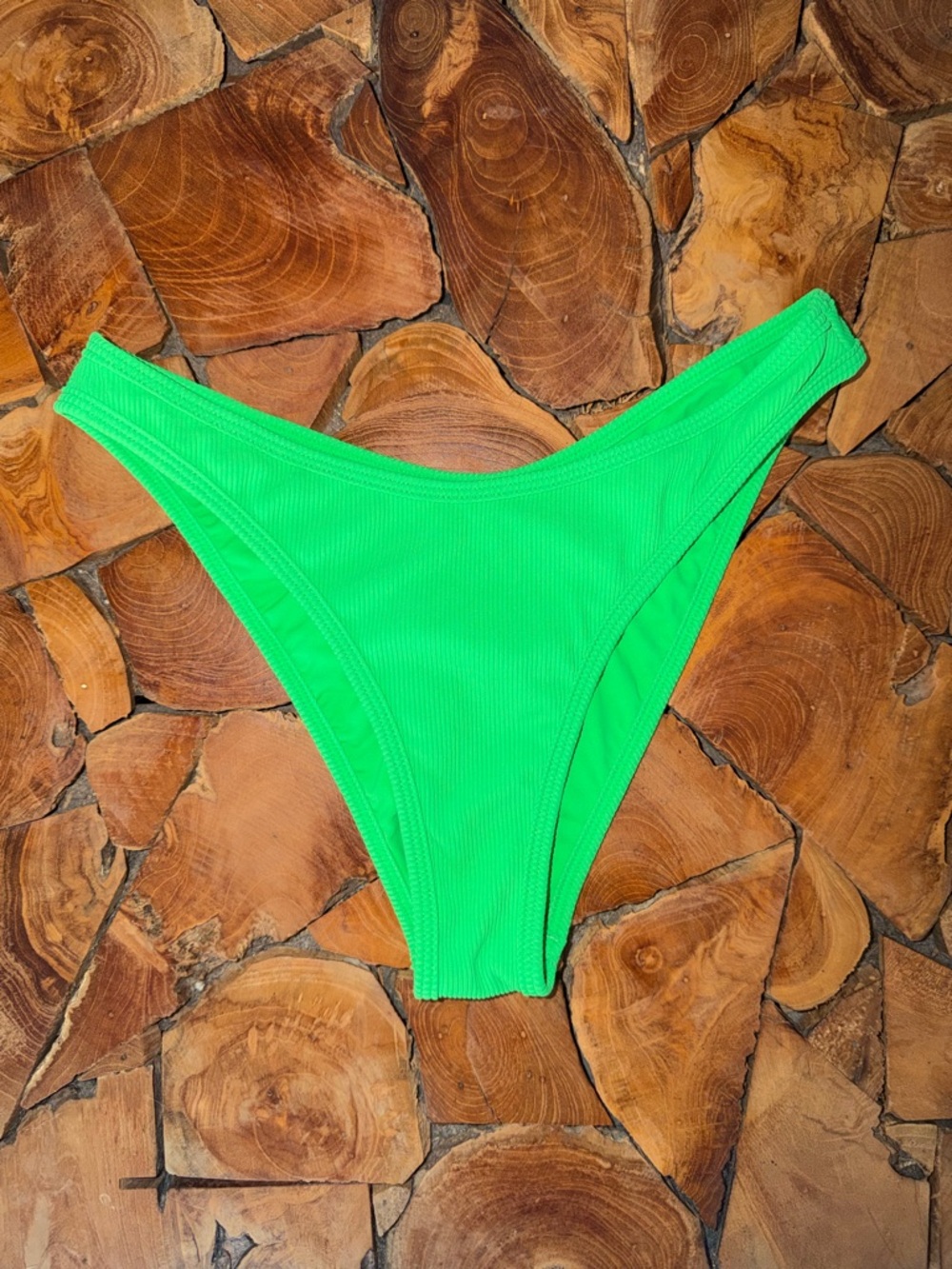 l*space Neon Green High-Cut Ribbed Bikini Bottom